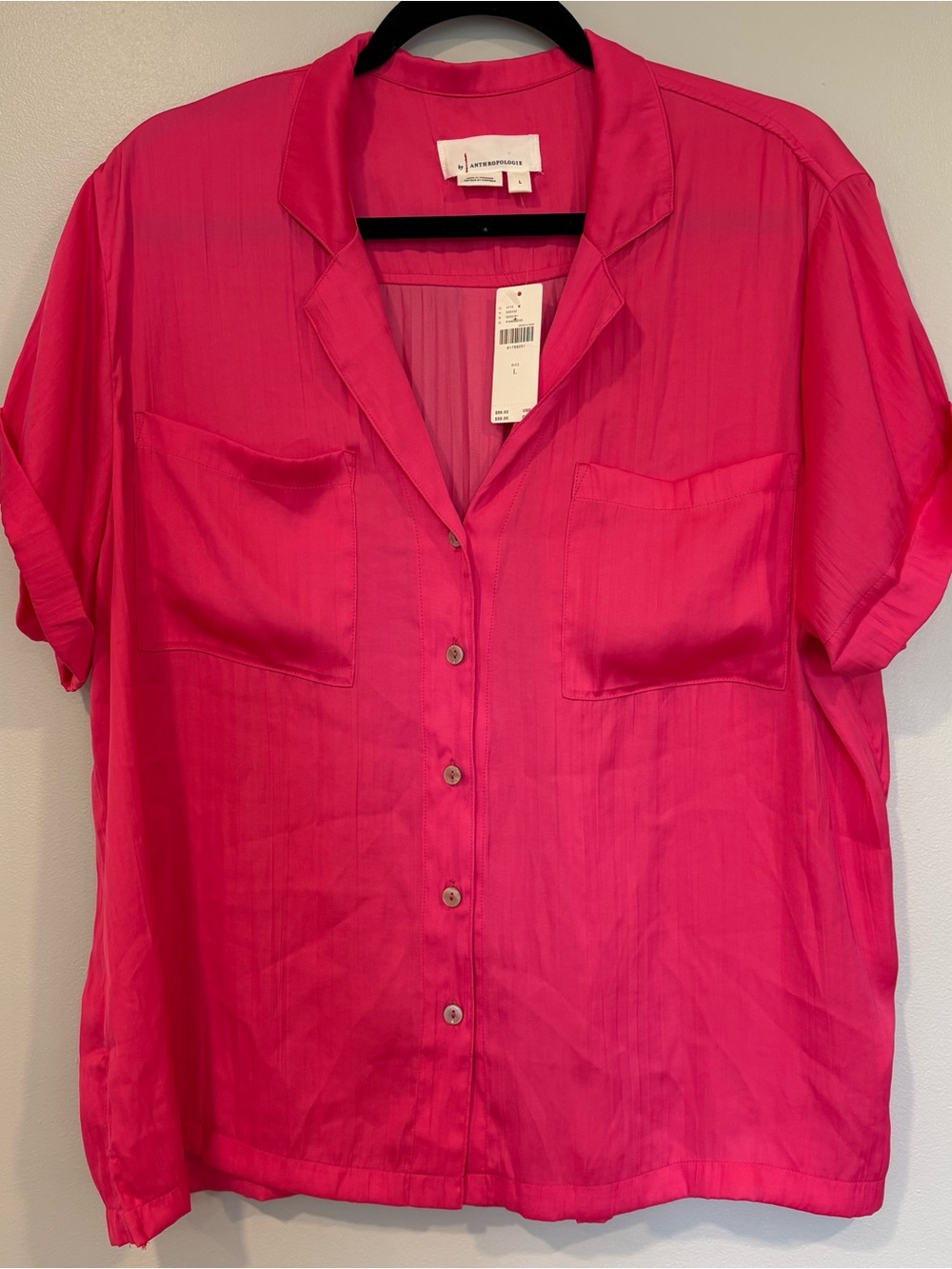 ANTHROPOLOGIE satin button up tee shirt - Picture 2 of 8